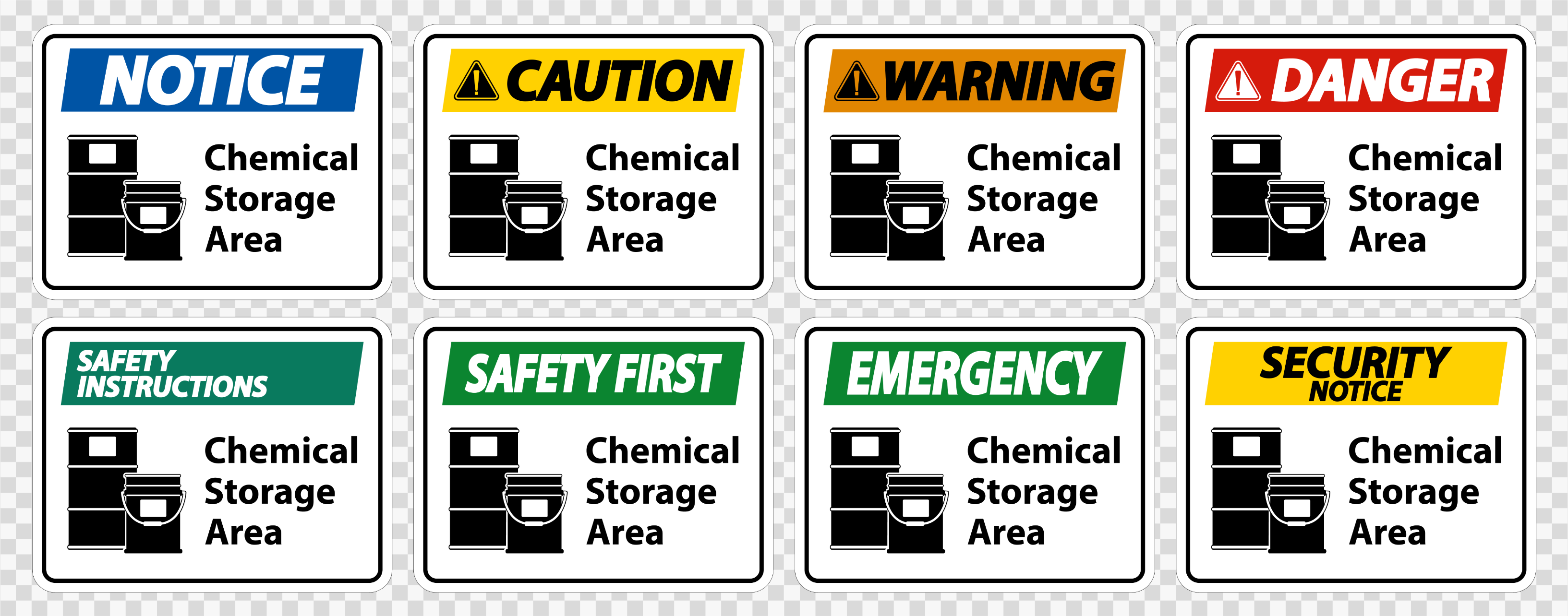 Vector image with warning images of chemical storage area